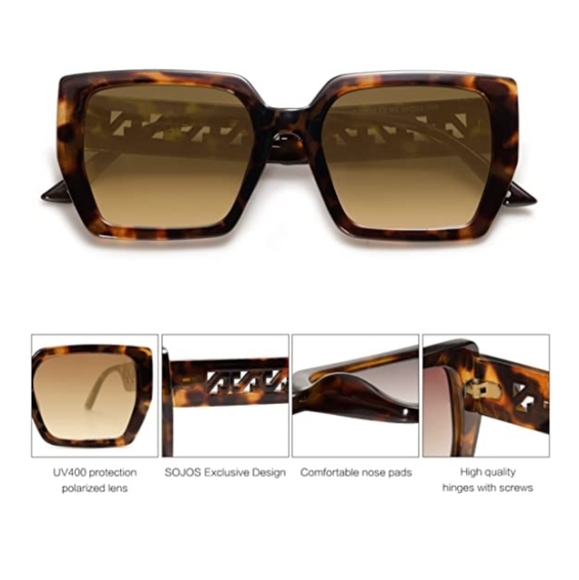 Tortoise Brown Square Polarized Sunglasses for Men Women Stylish Trendy main image 4